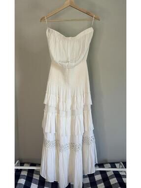 Ramy Brook White Textured Strapless Eyelet Dress - Size M - Bridal/Resort Wear